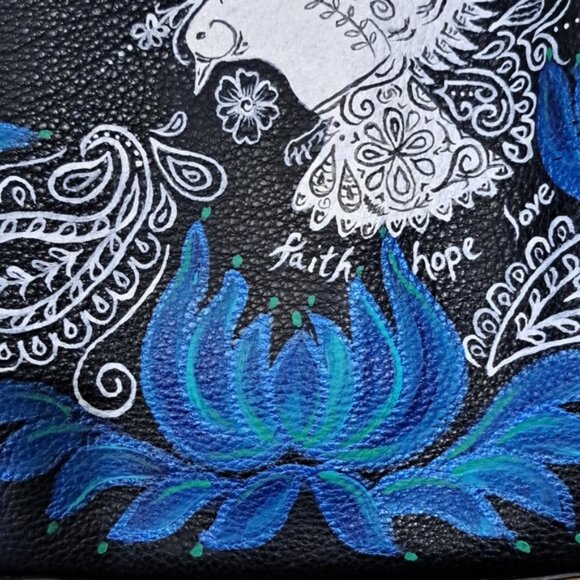 Hand Crafted Painted Black Pebble Leather Hobo Bag - Picture 5 of 17